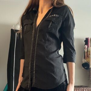 Karv Black hook up blouse shirt with chain detailing